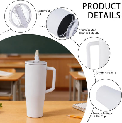 Skiennix 40 oz Water Bottle - Leak Resistant Insulated Tumbler with Handle | White, Cup Holder Compatible