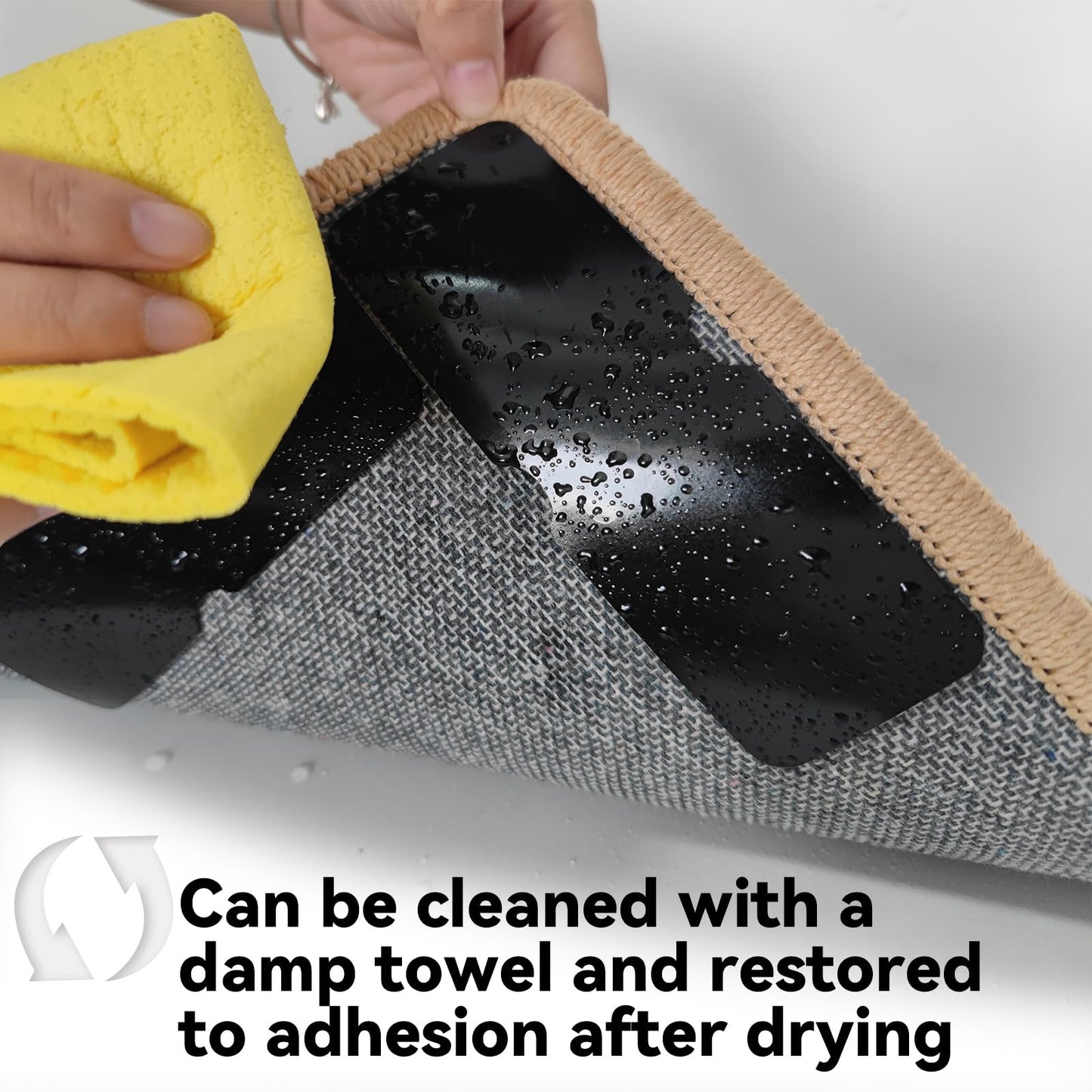 Rug Carpet Non Slip Grippers, Reusable Rug Tape Pads, No Damaging for Hardwood Floors, Strong Hold Carpet Corner Stickers for Area Rugs Flat, Removable, 8Pcs