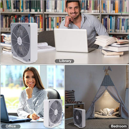 SONBION Small Box Fan, 10 inch Window Fan with 3 Speeds Strong Airflow, DC Adapter Square Table Fan for Bedroom Living Room Office Apartment, Quiet and Lightweight, 5ft Power Cord