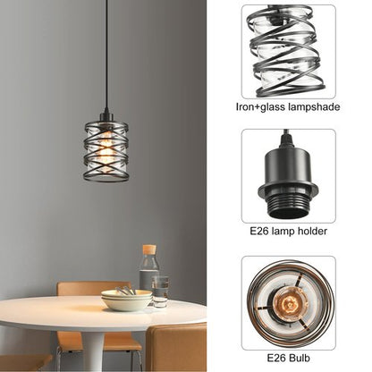 IHENGYANLT 2 Pack Black Spiral Cage Pendant Lights with Clear Glass Shade, Suitable for Kitchen Island, Dining Table, Entryway, Restaurant