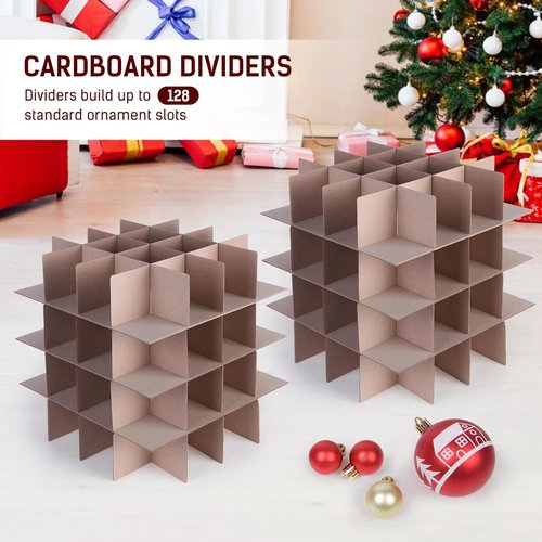 Lambada Christmas Ornament Storage Box - Durable Organizer for 128 Ornaments | Adjustable Dividers, Red