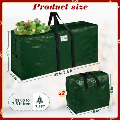 BlessedSeason Christmas Tree Storage Bag - 7.5 Ft Waterproof Design with 2 Large Tinsel Garland Bags, Green
