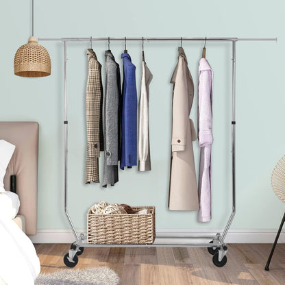 PayLessHere Heavy Duty Clothing Rack - Extensible Garment Rack with Wheels | Supports 135 lbs, Chrome Finish