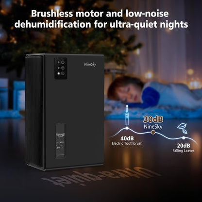 NineSky Dehumidifier, 1000 sq.ft Dehumidifiers for Home with 95oz Large Water Tank,Quiet Dehumidifier with 7-Color Ambient Light & Auto Shut Off, Dehumidifier for Basement, Bedroom, Bathroom (Black)