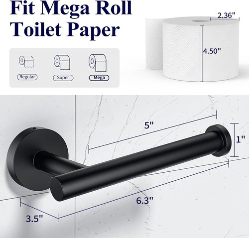Kitsure Toilet Paper Holder - Sturdy Matte Black Wall-Mounted Holder for Mega Rolls | Premium 304 Stainless Steel