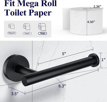 Kitsure Toilet Paper Holder - Sturdy Matte Black Wall-Mounted Holder for Mega Rolls | Premium 304 Stainless Steel