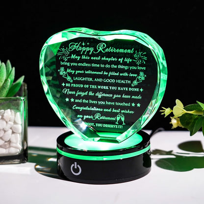 YWHL Crystal Heart Keepsake - LED Base Retirement Gift for Men & Women | Perfect Farewell Plaque for Retirees