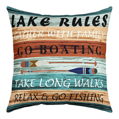 Feelyou Lake Throw Pillow Covers for Couch Sofa Bed, Set of 4 Wood Grain Lake Theme Decorative Pillows Cushion Covers,Farmhouse Blue Red Brown Pillow Inserts Not Included, 18x18 inch