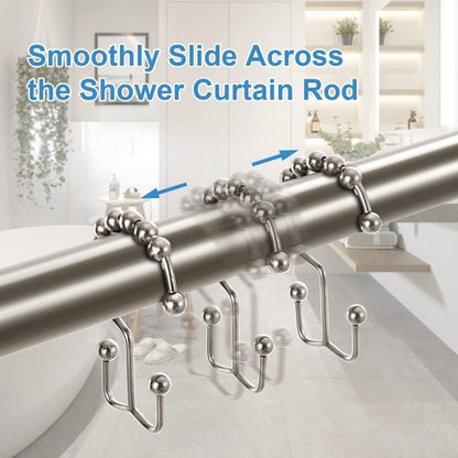 Shower Curtain Hooks Rings, Double Sided Shower Hooks Rust Proof for Bathroom Shower Rods Curtain, Durable Stainless Steel Bathroom Shower Curtain Hangers, Silver, Set of 12