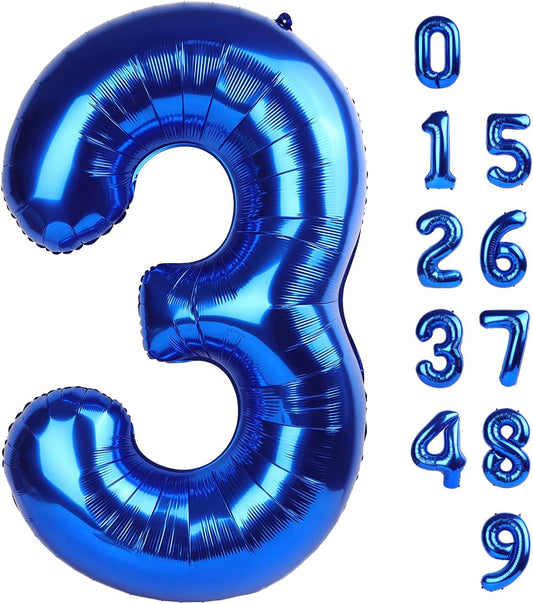 Number 3 Balloons - 40 Inch Navy Blue Birthday Balloon for Three Year Old Celebrations