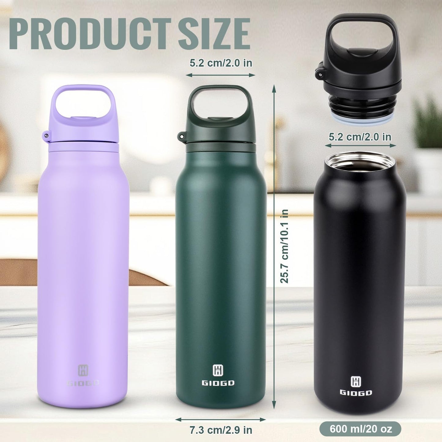 Skiennix Insulated Thermo Water Bottle - 20oz Stainless Steel Flask for Hot & Cold Drinks | Purple