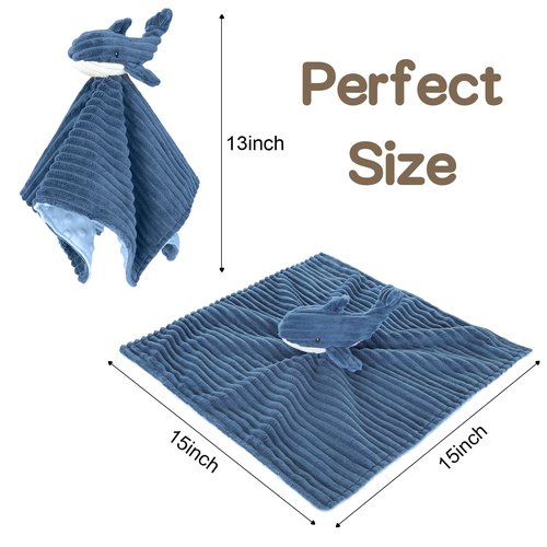 BEILIMU Baby Security Blanket for Unisex Boys and Girls, Soft Lovey Whale Baby Gifts for Newborn Toddler Snuggle Toy Stuffed Animal, Blue 15 Inch