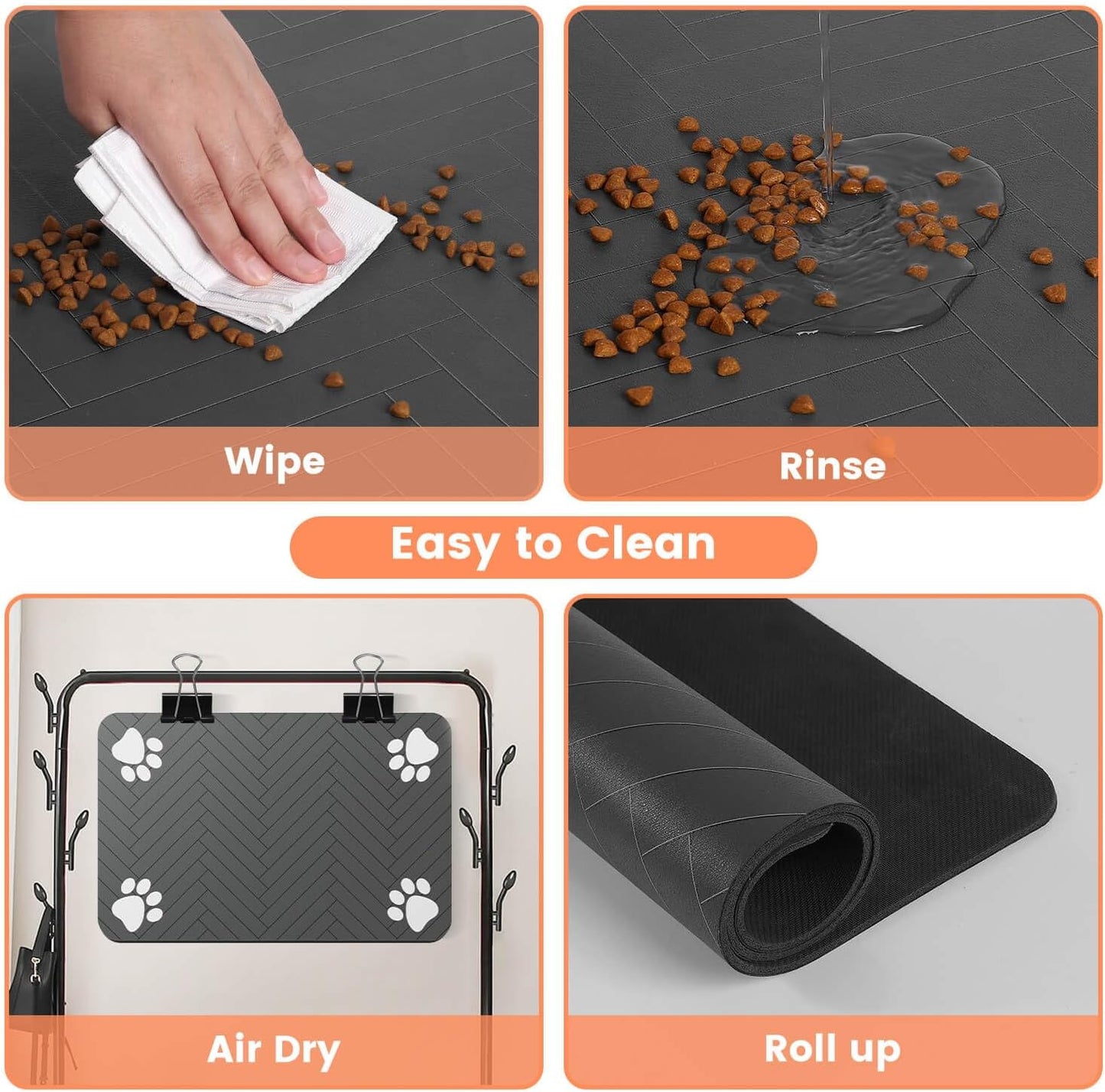 Skiennix Pet Feeding Mat - Absorbent Waterproof Placemat for Dogs & Cats | Quick Dry, 20"x12", Striped Dark Gray