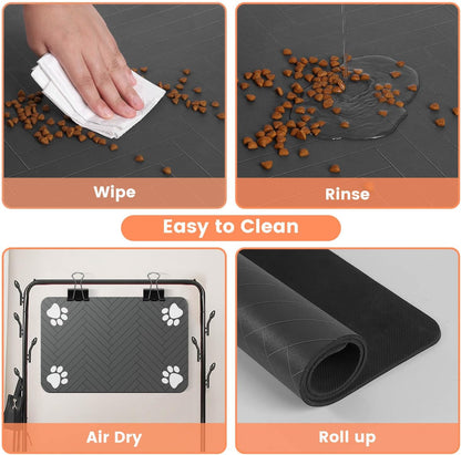 Skiennix Pet Feeding Mat - Absorbent Waterproof Placemat for Dogs & Cats | Quick Dry, 20"x12", Striped Dark Gray