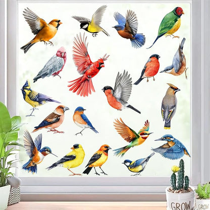 Colorful Bird Window Clings 26 Pcs on 9 Sheets – Reusable Static, No Glue