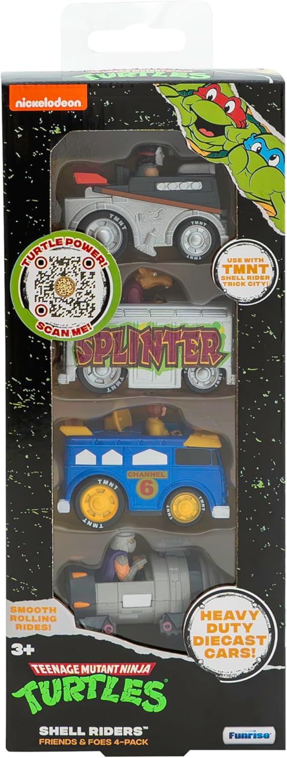 Teenage Mutant Ninja Turtles Diecast Shell Riders Set - Classic Edition Figures with Casey Jones, April, Splinter & Shredder for Kids Ages 3+
