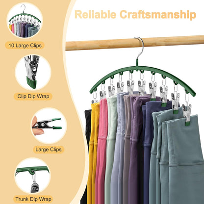 Skiennix Legging Organizer - Metal Yoga Pants Hangers with 10 Clips for Space-Saving Storage | Green