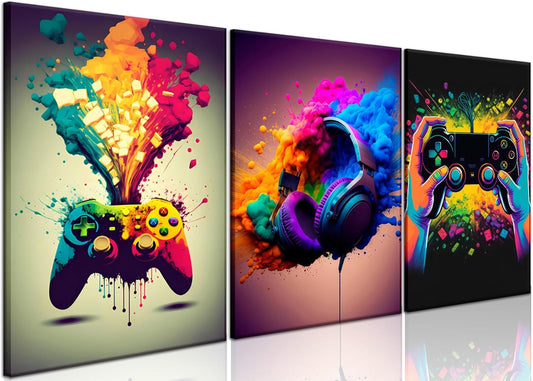 Skiennix Gaming Room Decor | Set of 3 Framed Canvas Posters - Video Game Controller Art for Boys 16x24 in