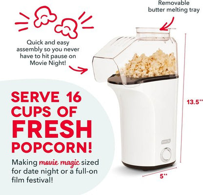DASH Fresh Pop Popcorn Maker - Oil-Free Air Popper with Measuring Cup & Recipe Guide | 16 Cups, White