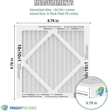 TRIGHTFILTERS 10x10x1 Air Filter - Durable MERV 8 Pleated HVAC & AC Furnace Filters | 6 Pack