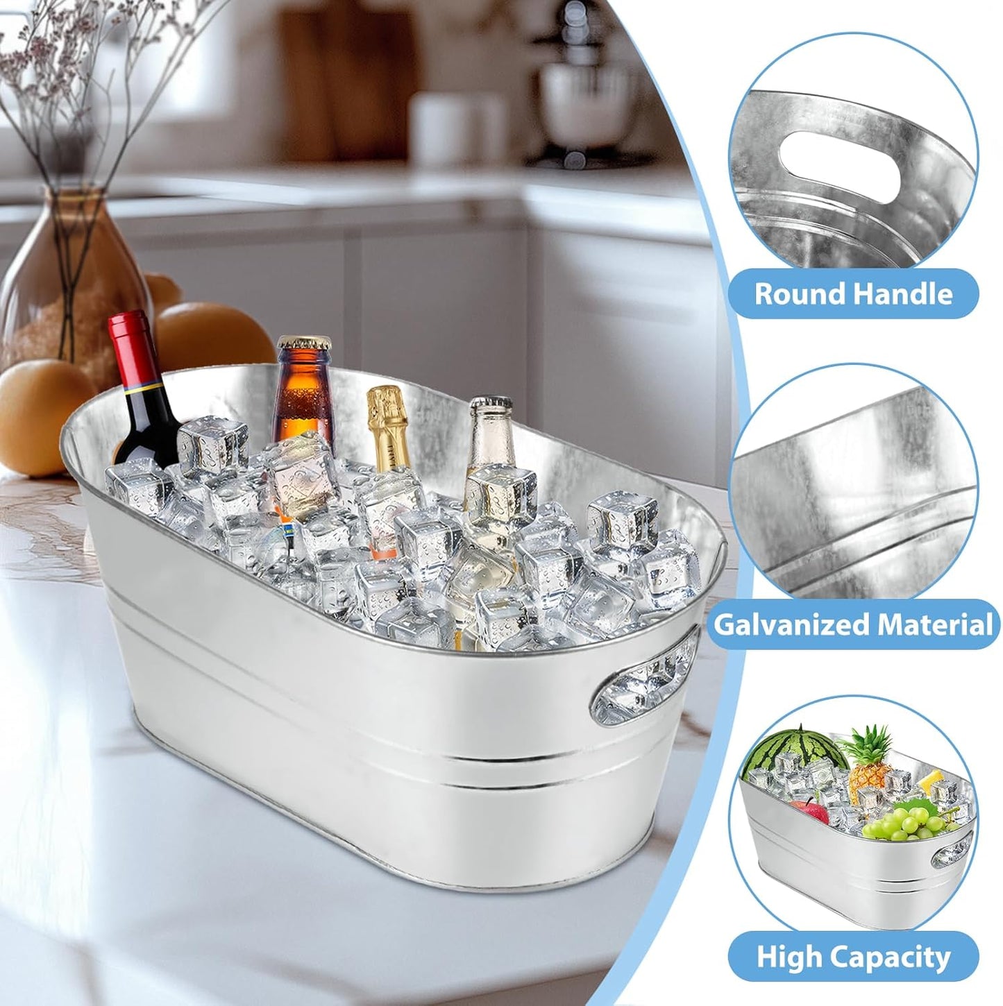 MIVIDE 4 Pack Galvanized Tub 3.3 Gallon Ice Bucket Large Metal Champagne Drink Bucket with Handles Galvanized Ice Buckets for Parties Mimosa Bar Cocktail Bar