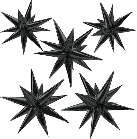 Star Balloons 60Pcs Black Foil Balloons - 12" Spike Mylar Party Decorations for Halloween & Events