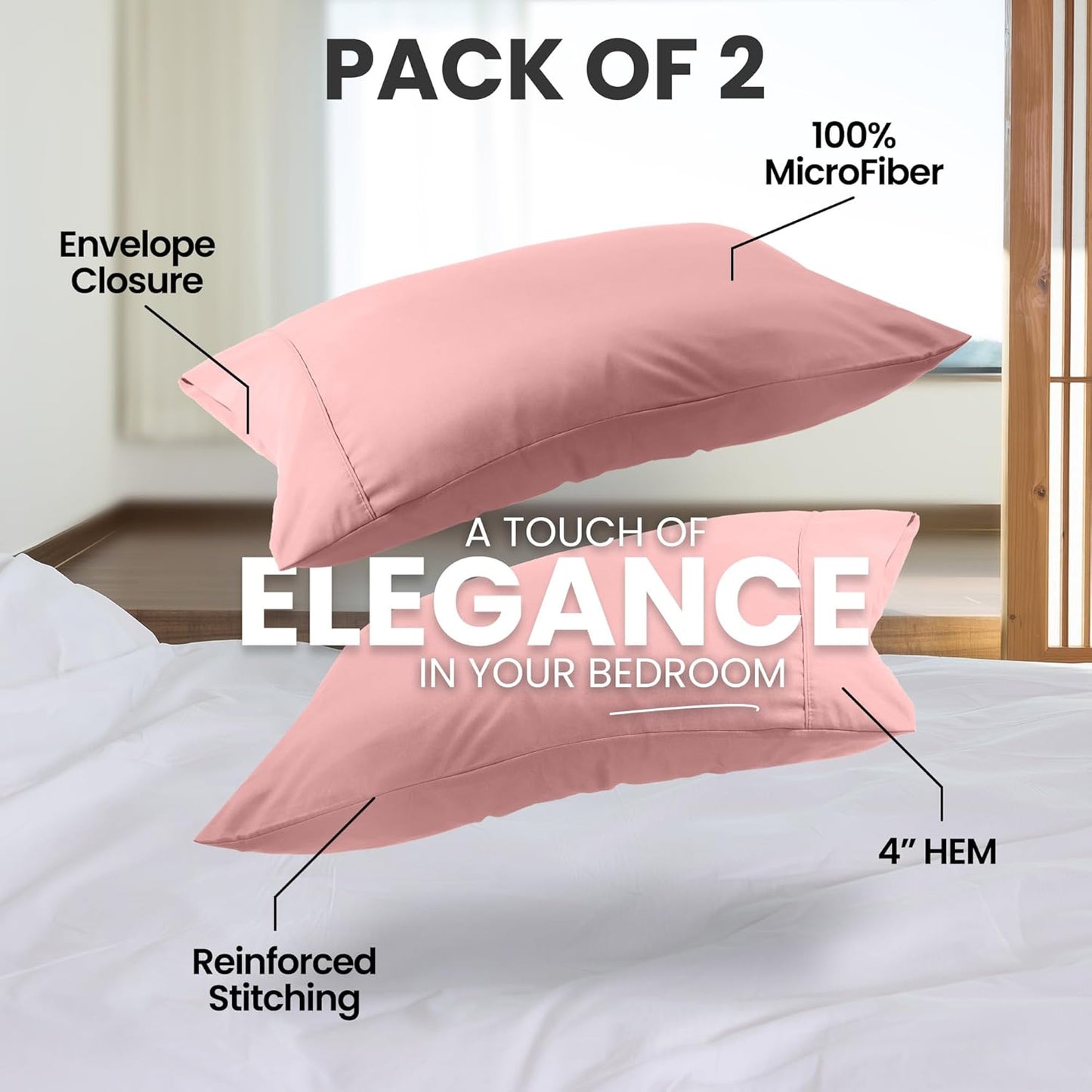 Utopia Bedding Pillow Cases - Soft Brushed Microfiber 2-Pack | Oeko-TEX Certified, 20x26 Inches (Pink)