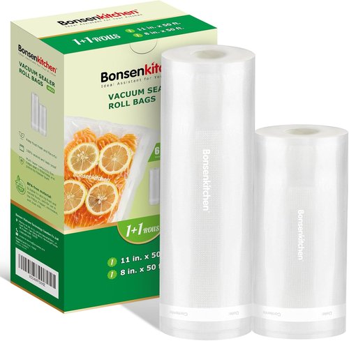 Bonsenkitchen Vacuum Sealer Bags Rolls - 11in x 50ft & 8in x 50ft | Heavy-Duty, BPA-Free Food Storage Bags