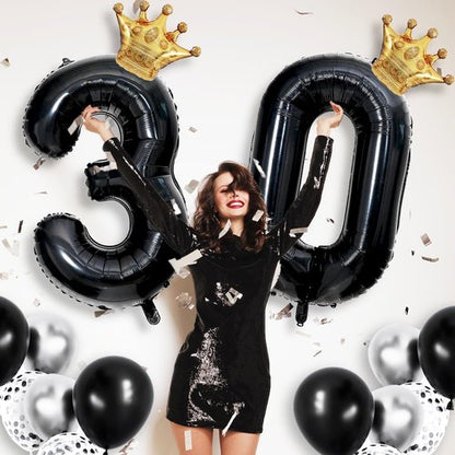 20th Birthday Decorations | Skiennix 40-Inch Black Foil Number 20 Balloon with Gold Crown