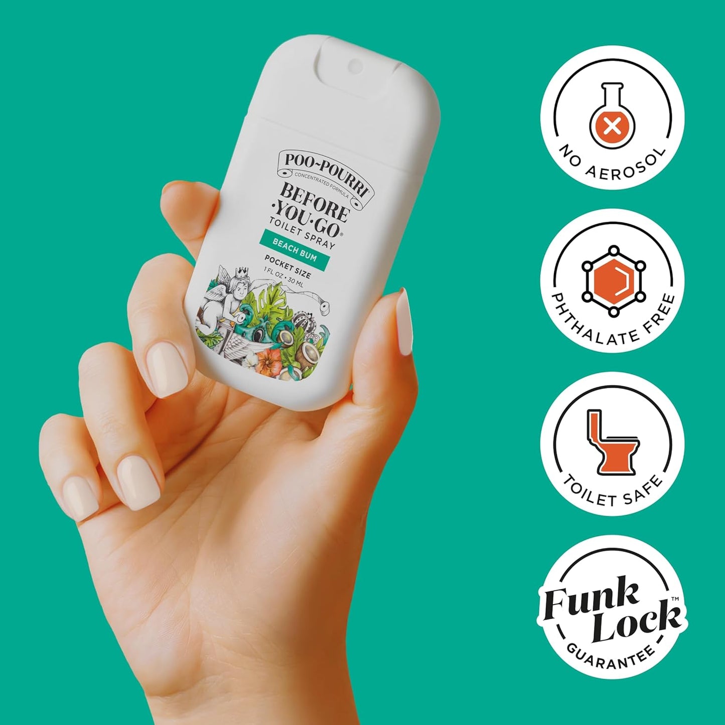 Poo-Pourri Pocket Toilet Spray - Travel Essential for On-The-Go Odor Control | Beach Bum, 1 Fl Oz, TSA Approved