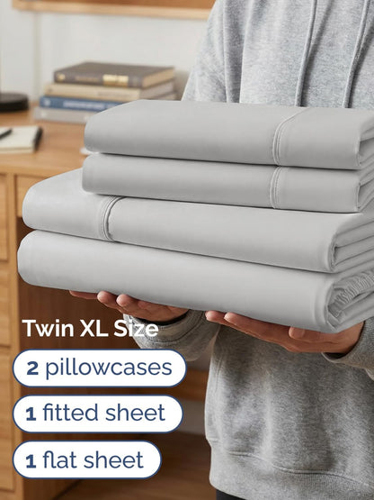 Skiennix Extra Deep Twin XL Sheet Set | 4-Piece Breathable Cooling Bedding - Soft, Wrinkle-Free, French Grey