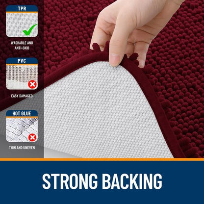 OLANLY Bathroom Rugs 36x24, Extra Soft Absorbent Chenille Bath Rugs, Rubber Backing Quick Dry, Machine Washable Bath Mats for Bathroom Floor, Tub and Shower, Home Decor Accessories, Burgundy