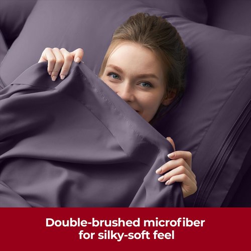 Mellanni Extra Deep Full Sheets - 4 PC Iconic Collection Bedding - Hotel Luxury, Ultra Soft, Cooling Bed Sheets - Wrinkle, Fade, Stain Resistant (Full, Purple)