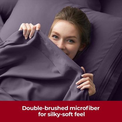 Mellanni Extra Deep Full Sheets - 4 PC Iconic Collection Bedding - Hotel Luxury, Ultra Soft, Cooling Bed Sheets - Wrinkle, Fade, Stain Resistant (Full, Purple)