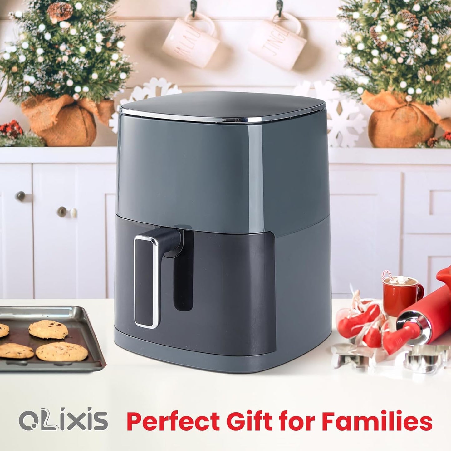 OLIXIS 6 Quart Air Fryer - 12-in-1 Multi-Function Cooking with Window | Grey Finish