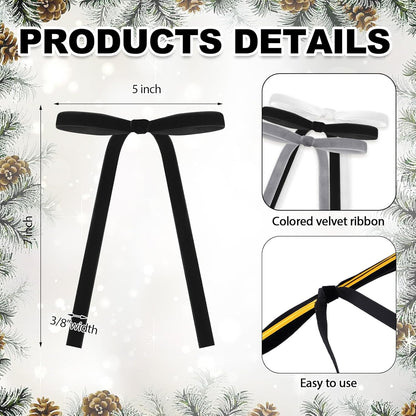 Skiennix 24 Pcs Velvet Bows - Vintage Ribbon Bows for Christmas Tree & Crafts | 5x7 Inch, Black, White, Gray
