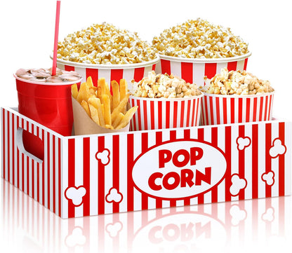 Skiennix Movie Night Snack Trays - Reusable Wooden Gift Basket for Popcorn | Striped Design