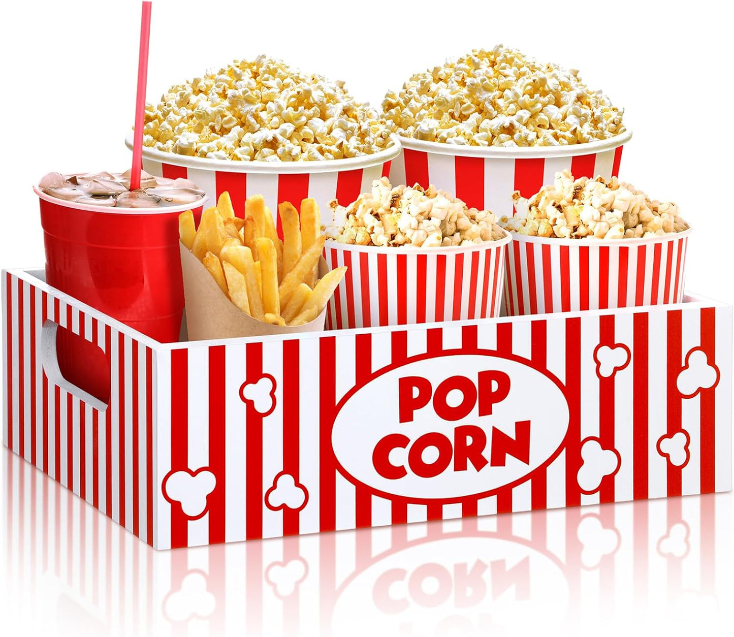 Skiennix Snack Trays - Reusable Wooden Movie Night Gift Basket with Handles | Striped Popcorn Container