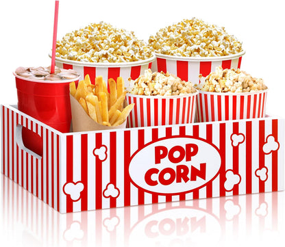 Skiennix Snack Trays - Reusable Wooden Movie Night Gift Basket with Handles | Striped Popcorn Container