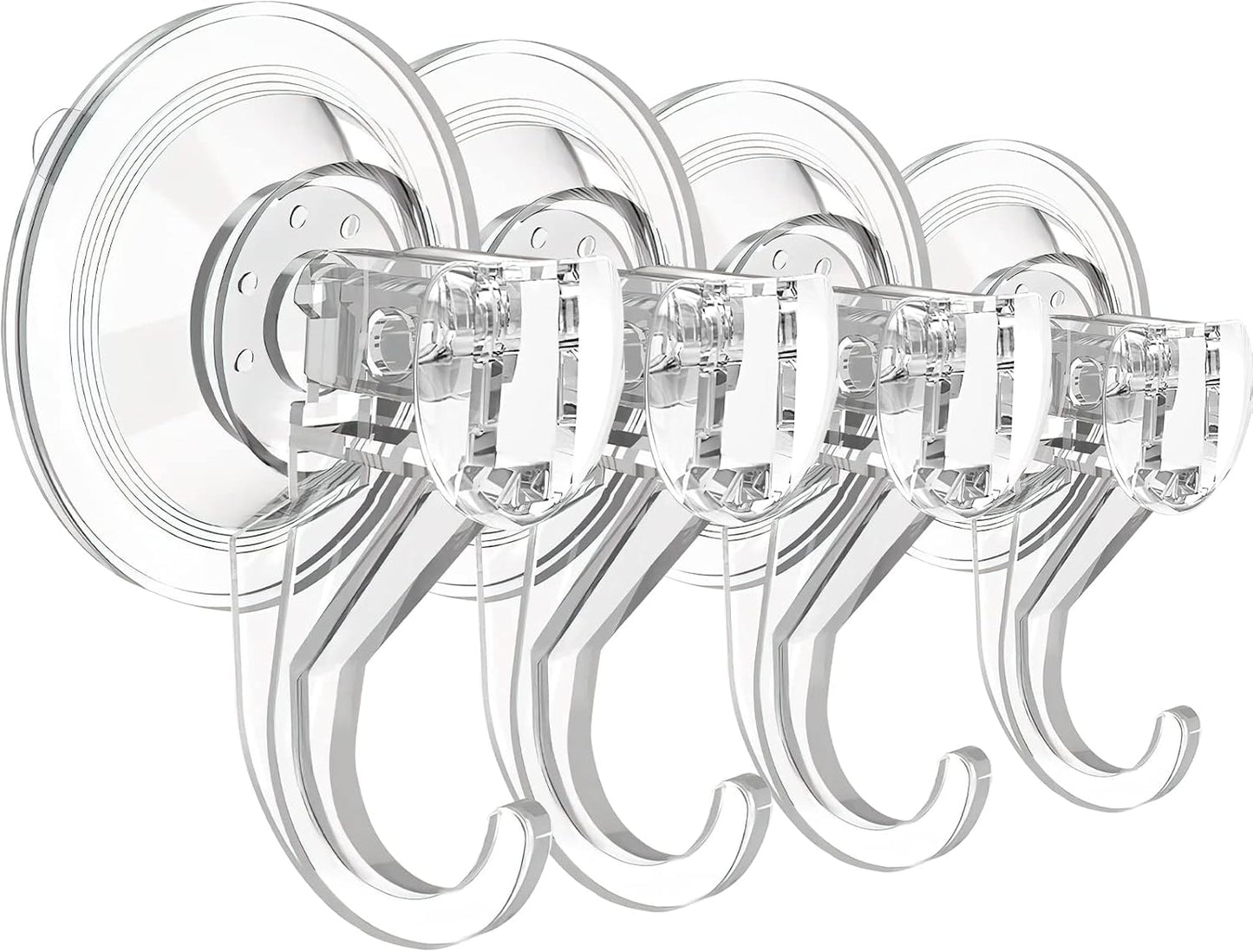 Skiennix Suction Cup Hooks - Heavy Duty Clear Design for Shower & Wreath Hangers | 4 Pack
