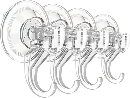 Skiennix Suction Cup Hooks - Heavy Duty Clear Design for Shower & Wreath Hangers | 4 Pack