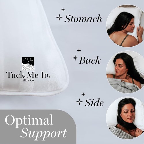 Houseify Tuck Me In Pillow Co. Down Alternative Pillows - Hypoallergenic Queen Size Set of 2 | Premium Breathable Comfort for Side and Back Sleepers