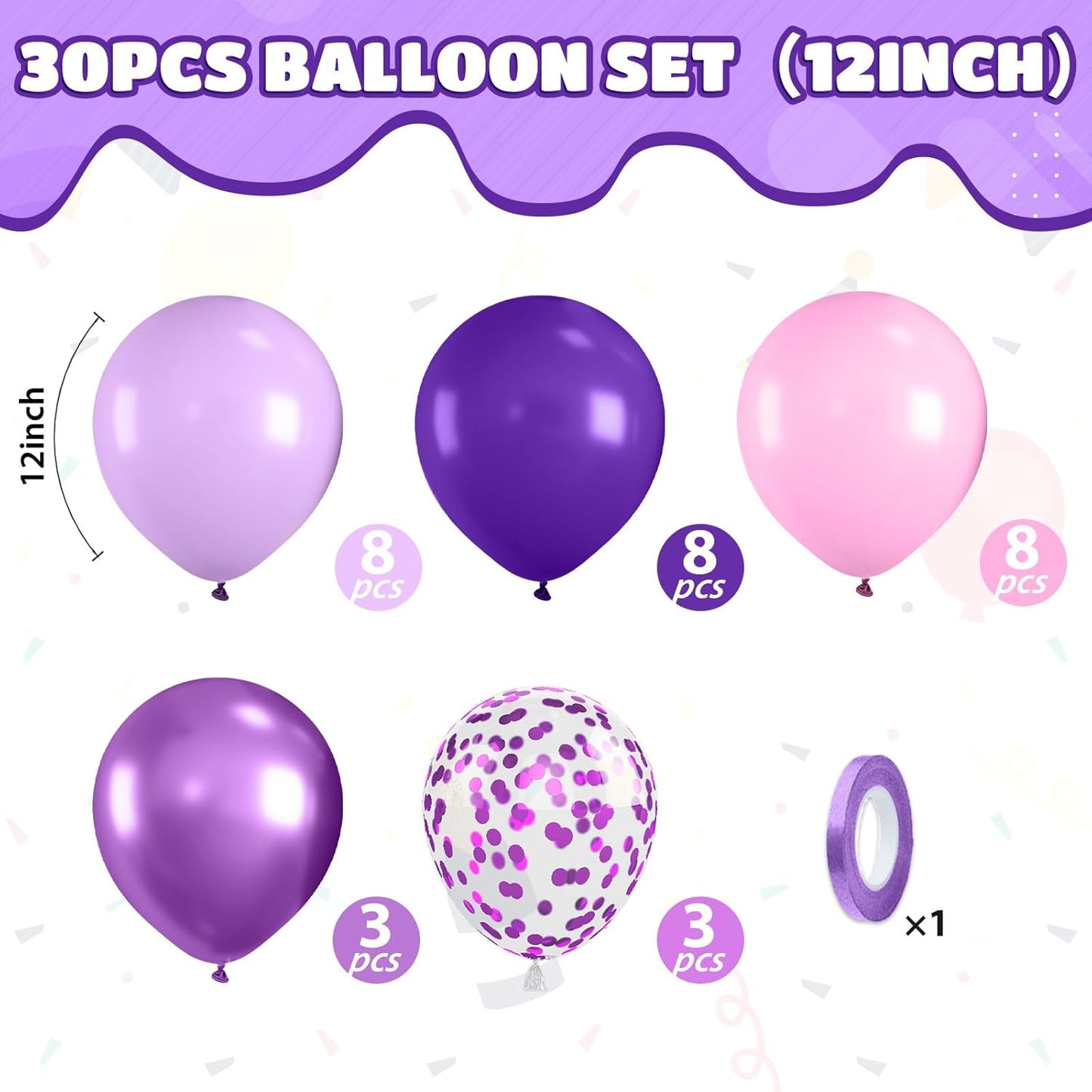 Skiennix Pink & Purple Balloons - Metallic Confetti Latex for Birthday Party & Baby Shower Decor