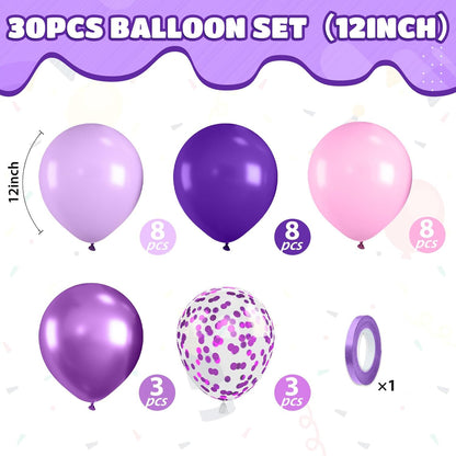Skiennix Pink & Purple Balloons - Metallic Confetti Latex for Birthday Party & Baby Shower Decor