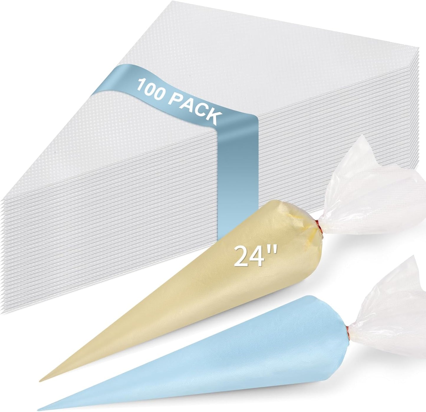 Skiennix 24-Inch Extra Large Disposable Piping Bags - 100 Thickened Tipless Frosting Bags for Cake & Cookie Decoration