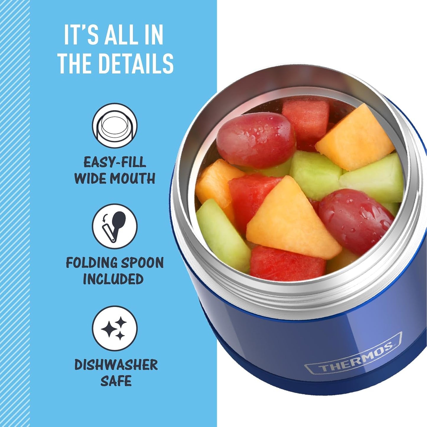 THERMOS FUNTAINER 10 Ounce Kids Food Jar - Stainless Steel Vacuum Insulated with Folding Spoon | Navy