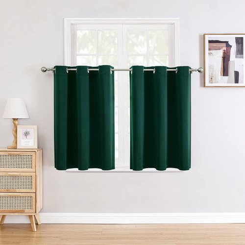 ChrisDowa Small Window Curtains - Grommet Thermal Insulated Room Darkening Panels (Forest Green, 34 x 36 Inch)