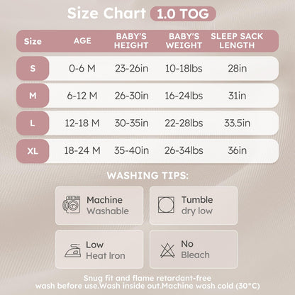 Yoofoss Baby Sleep Sack 6-12 Months 1.0 Tog Sleep Sack Organic Cotton Wearable Blanket for Infants 2-Way Zipper Quilted Sleeping Sacks(Medium)