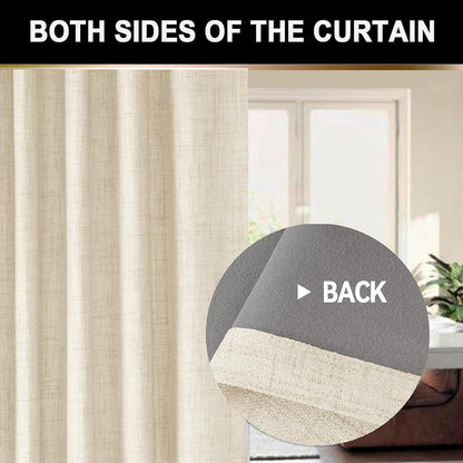 Regine Switzerland 100% Blackout Curtains - Thermal Insulated Faux Linen | 84" Length, 2 Panels, Butter Cream
