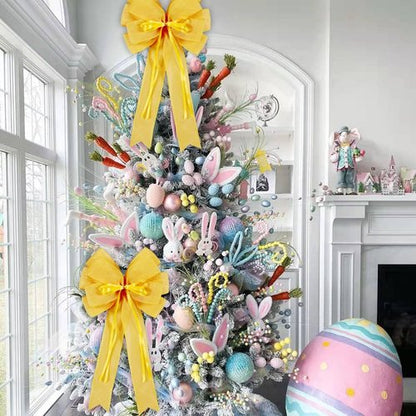Hongsome Large Yellow Easter Wreath Bow Decor - Classic Glitter String & Burlap Ribbon | 2 Pcs Set